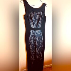 Sangria Brand formal maxi length dress. Black and nude, size 10.